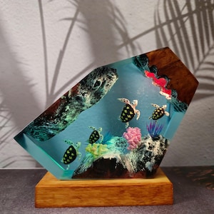 Handmade Ocean Night Light, Turtle night lights, Resin night light, table lamp, Desk lamp, baby night light, Led decor room, Turtle statue