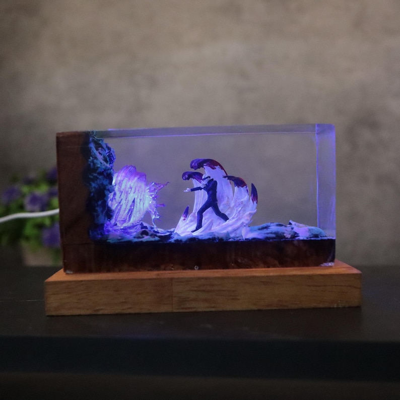 Personalization Gojo Satoru night light, JJK figure Resin, JJK led night light, JJK manga statue, Wood night light, jjk statue decor home. image 20