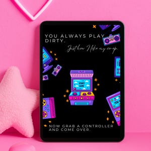 Biglietto di San Valentino piccante per giocatori – Giochi sempre sporco – Divertente serata di giochi cooperativi stampabile – Biglietto digitale in stile arcade civettuolo per lui/lei