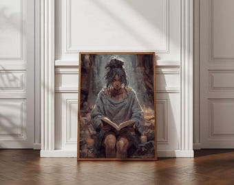 Midnight Reader Art Print: Dark Academia, Cozy Reading Nook (Digital Download)