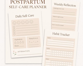 Postpartum Self-Care Planner | New Mom Mental Health + Recovery Tracker | Printable PDF Download