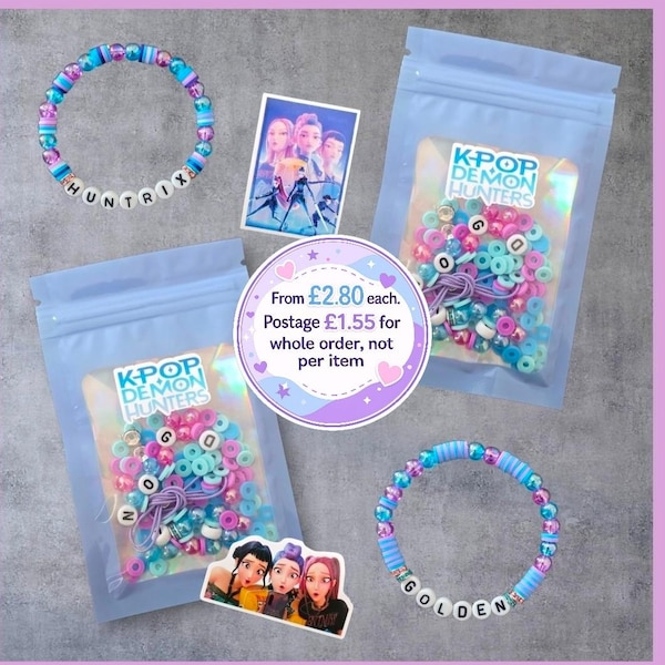 K-Pop Demon Hunters Inspired Bracelet Making Kit, Party Bag Filler, DIY Friendship Bracelet Craft, Kids Gift UK