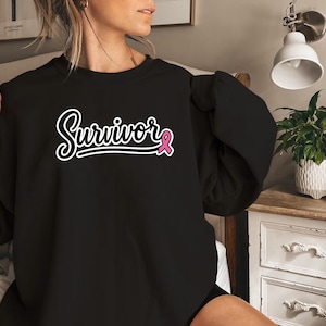 Felpa per la sensibilizzazione sul cancro al seno, felpa con cappuccio con fiocco rosa, maglia Survivor Fighter, regalo di supporto per le donne, girocollo Survivor