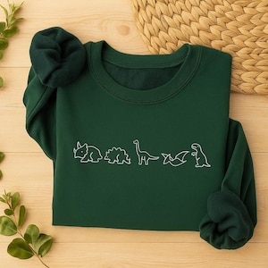 Embroidered Dinosaur Sweatshirt, Cute Dino Crewneck Sweatshirt, Retro Embroidery Sweatshirt, Cozy Dinosaur Sweatshirt, Gift for Dino Lovers