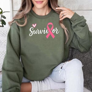 Felpa Survivor, maglietta contro il cancro al seno, felpa per la sensibilizzazione sul cancro al seno, maglione con nastro rosa, regalo di supporto per le donne, girocollo Survivor