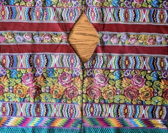 Divine Geometry and Roses Handwoven Embroidered Huipil