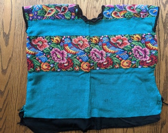 Teal Handwoven Embroidered Huipil