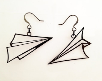 Paper Airplane Earrings Black