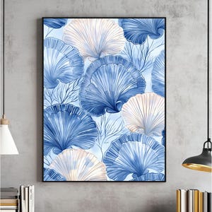Zeeschelp kunst aan de muur, afdrukbare kust cowgirl, blauwe vintage kust kleindochter esthetiek, decor strandhuis, studentenkamer print studentenkamer print