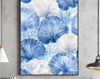 Blue Seashells Watercolor Art Print, Coastal Wall Decor (Digital Download)