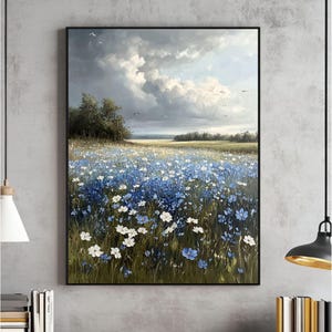 Vintage Meadow Wall Art, Neutral Landscape Print, Vintage Painting, Digital Download Art, Printable File