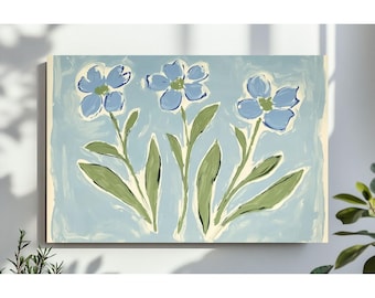 Lámina floral azul costero, decoración de pared sureña (descarga digital)
