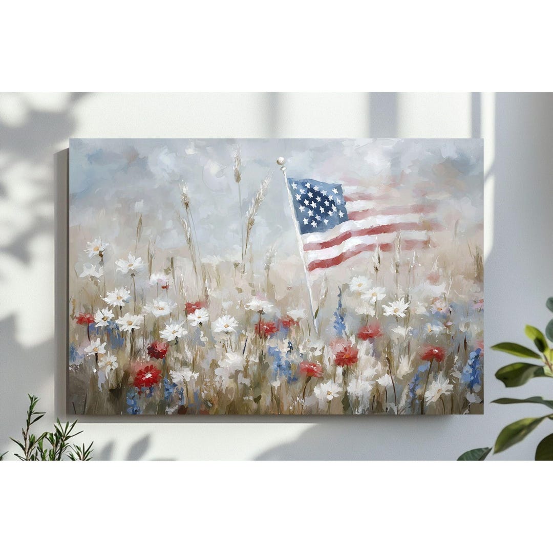 Patriotic American Flag 4th of July Flower Wall Art, Garden Scene ...