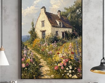 Cottage Garden Wall Art, Spring Landscape Painting Print, Cottagecore Decor Printable, Farmhouse, Digital Download, Poster