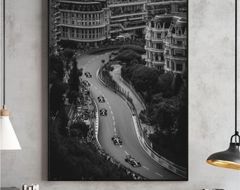 Arte mural del Gran Premio de Mónaco de F1, impresión de carreras de Fórmula 1, impresión de F1 en blanco y negro, circuito digital de Fórmula 1, regalo para fanáticos de la F1.