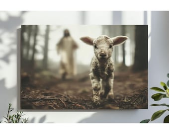 Lost Sheep Wall Art, Jesus the Good Shepherd Artwork, Faith-Inspired Christian Painting, Religious Wall Decor, Christian Gift, Digital File