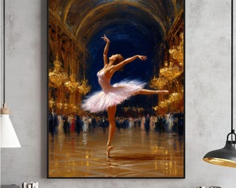 Vintage Ballerina Art Print, Pink Ballet Decor (Digital Download)