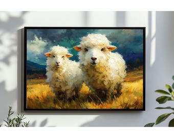 Vintage Highland Sheep Painting, Rustic Farmhouse Nursery Art (Digital Download)