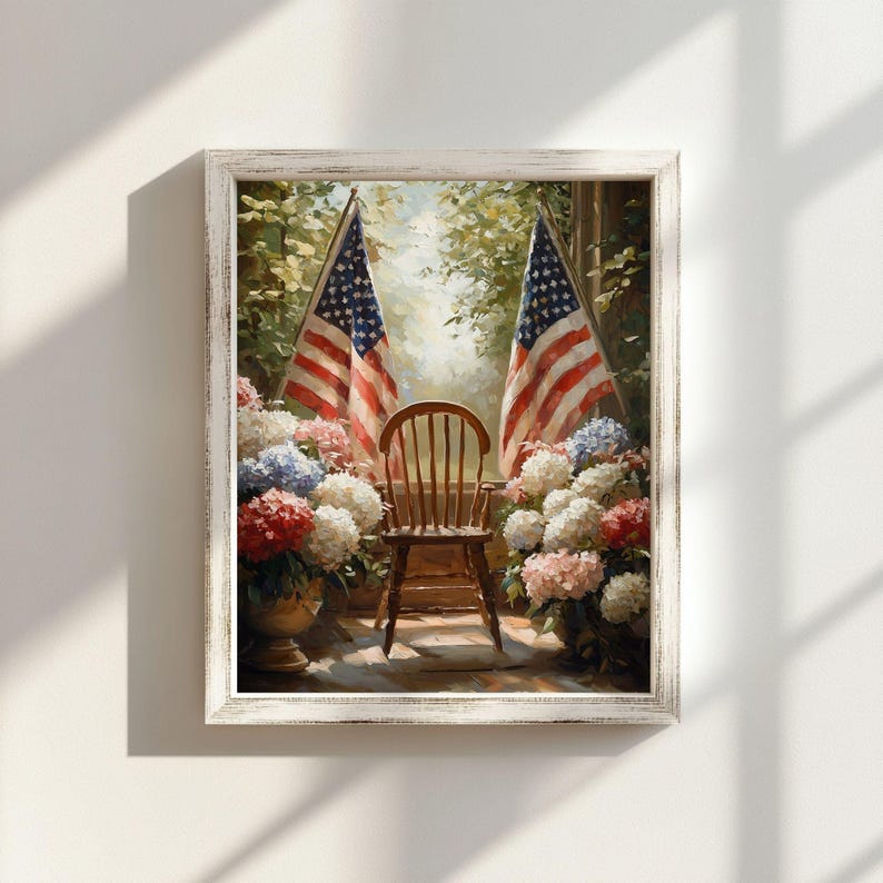 Patriotic American Flag 4th of July Wreaths Wall Art, Garden Scene ...