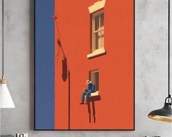 Arte mural digital minimalista y audaz, pintura estética para decoración del hogar, impresión cálida y colorida, descarga digital para amantes de los libros, decoración con dopamina