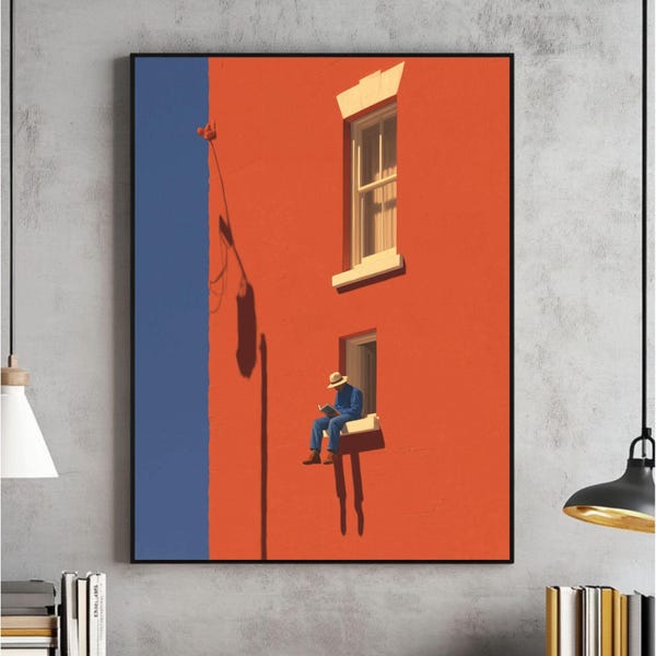 Arte mural digital minimalista y audaz, pintura estética para decoración del hogar, impresión cálida y colorida, descarga digital para amantes de los libros, decoración con dopamina