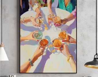 Celebration Cocktail Party Wall Art, Cheers Art Print, Elegant Drink Illustration, Happy Hour Poster, Social Gathering Decor, Digital File
