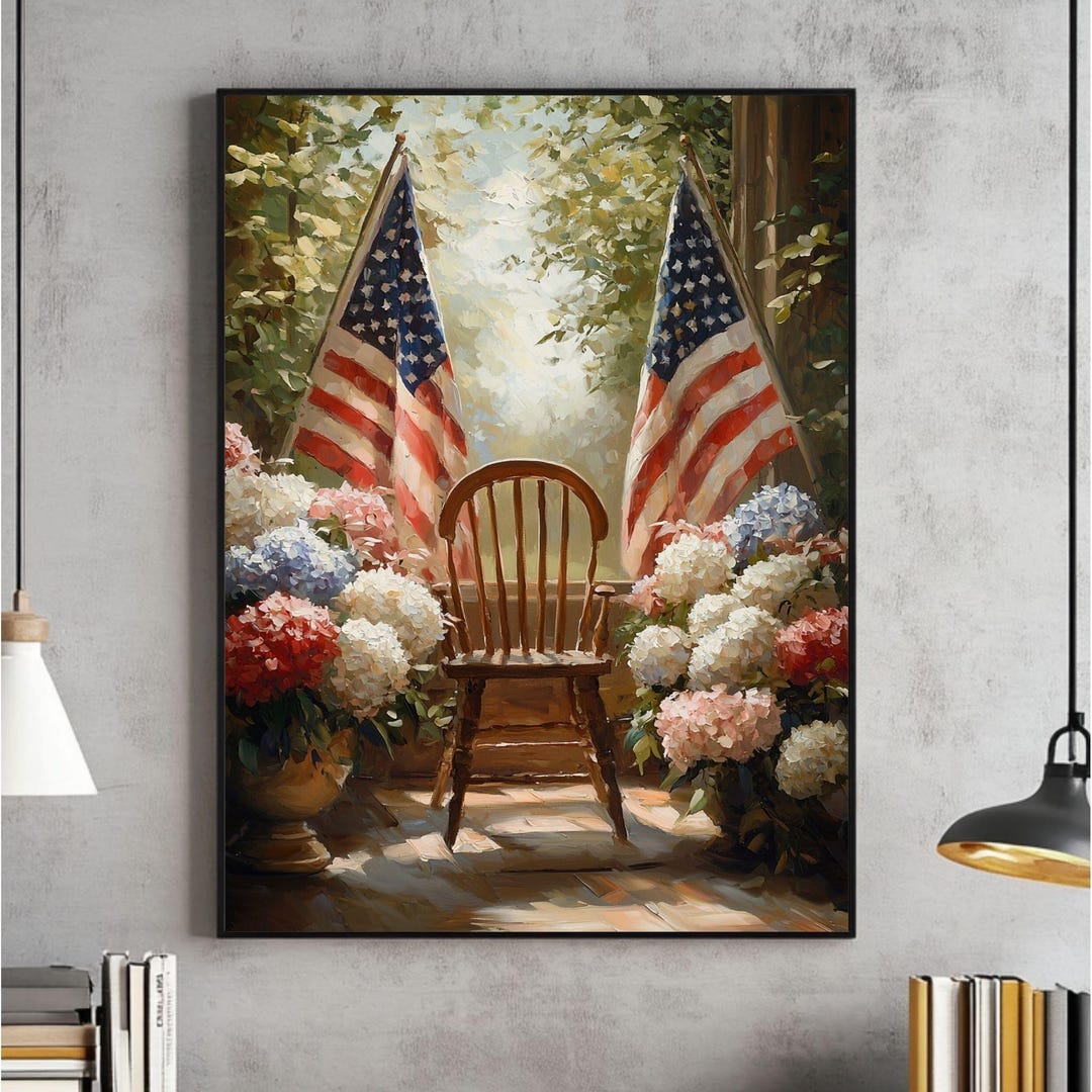Patriotic American Flag 4th of July Wreaths Wall Art, Garden Scene ...
