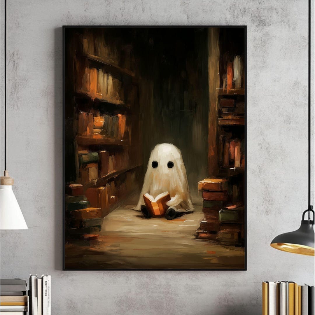 Vintage Library Ghost Print Wall Art, Halloween Decor, Academia Poster ...