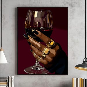 Black Woman Wall Art, Black Girl Print, Black Woman Poster, Black Artwork, Wine Printable, Rich Black Digital Download, File