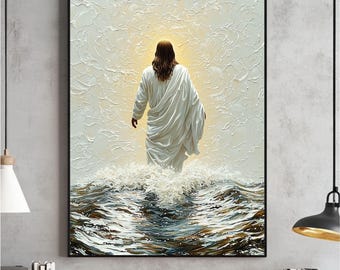 Jesus Walking on Water Jesus Wall Art, Christian Artwork Printable, Serene Portrait Print of Vintage Jesus Poster, Digital Download, Print