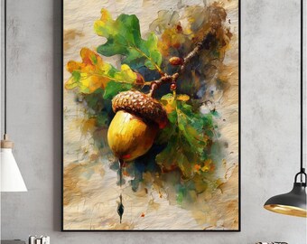 PRINTABLE Acorn Art Print, Nut Graphite Pencil Drawing, Woodland