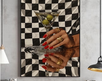 Retro Martini Art Print, Black Woman with Cocktail (Digital Download)
