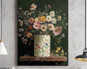 Kwiatowy nadruk łazienkowy, Dark Academia Wildflower Art (pobranie cyfrowe)