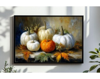 Vintage Pumpkin Oil Painting Wall Art, Moody Fall Print, Thanks Giving Digital Download, Autumn Printable