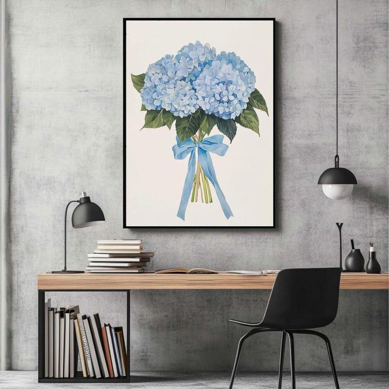 Blue Hydrangea Watercolor Print, Botanical Wall Art (digital Download ...