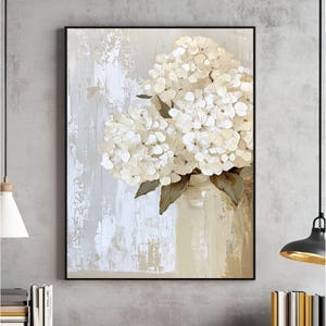 White Hydrangeas Muted Vintage Wall Art, Farmhouse Wall Decor, Botanical Print, Living Room Poster, Digital Download, PRINTABLE Vintage Art