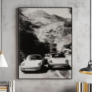 Racing Porsche Wall Art, Vintage Car Poster, Hypebeast Decor, Automotive Print, Porsche 911 Digital Download, Black And White Artwork
