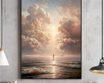 Jesus Walking on Water Print, Christian Watercolor Artwork (Digital Download)