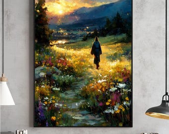 Moses 6:34 Wall Art, LDS Youth Print, Walk with Me, Jesus Christ Walking Oil, Young Women Gift, Scripture Verse, Room Decor, Digital