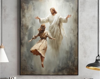 Jesus with Girl Art Print, Christian Home Decor (Digital Download)