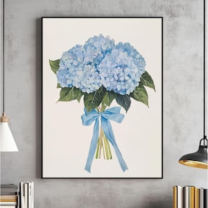 Blue Hydrangea Watercolor Wall Art,Watercolor Hydrangea Print,Coastal Granddaughter Decor, Botanical Poster,Watercolor Floral Painting