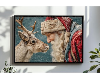 レトロなサンタのウォールアート、ダークなクリスマスの絵画