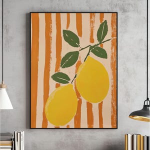Lemons Art Print, Lemons And Stripes Printable, Modern Wall Art, Kitchen Wall Decor, Cute Lemon File, Digital Download