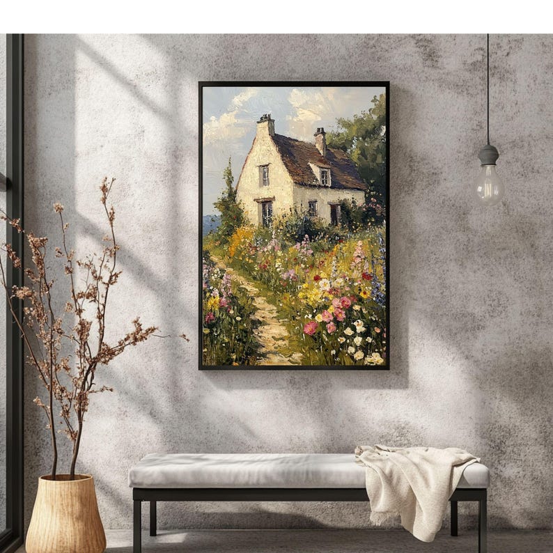 Cottage Garden Wall Art, Spring Landscape Painting Print, Cottagecore ...