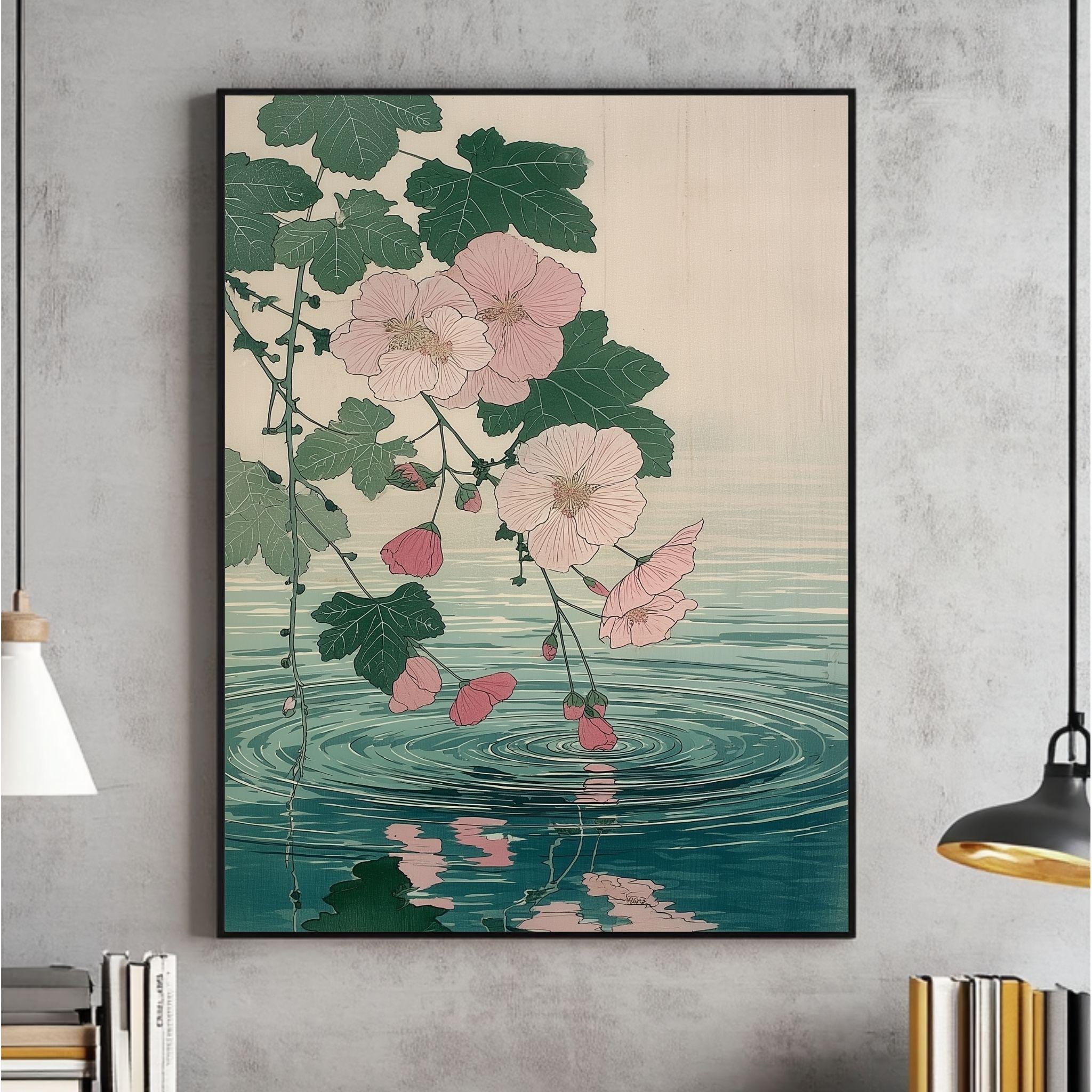 グラフィックアート Biwako360°(spring) Cherry Blossom Floral Print, Japanese Wabi Sabi Art (digital File