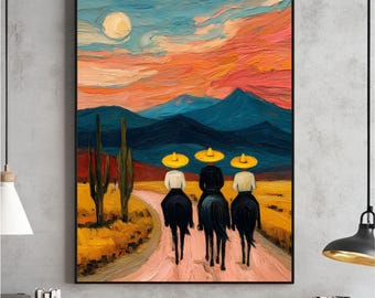 Westernpferde-Wandbild, bunter abstrakter Western-Pferdedruck, modernes Western-Cowboy-Kunstdruck, vielseitiger digitaler Download