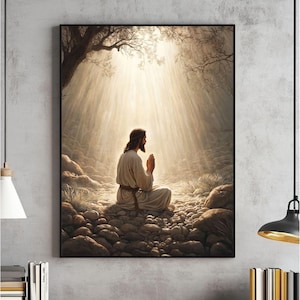 Garden of Gethsemane Wall Art, Picture of Jesus Praying, Jesus Painting, Christian Printable, Bible, Jesus Print, Christian, Jesus Poster