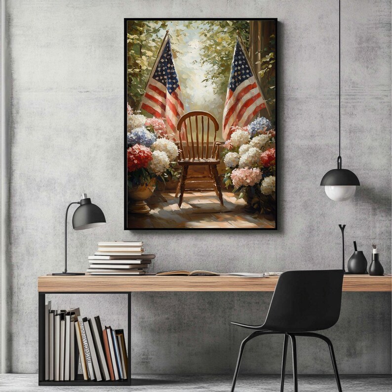 Patriotic American Flag 4th of July Wreaths Wall Art, Garden Scene ...