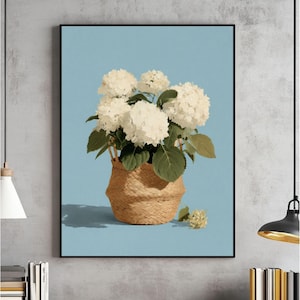 Hydrangea Basket Wall Art, Coastal Print, Coastal Granddaughter Painting, Kitchen Decor PRINTABLE, Trendy Apartment Decor