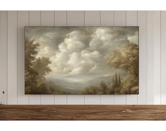 Vintage Sky Painting Frame Tv Wall Art, Cloudy Sky Tree Spring Samsung, Rustic Neutral Earthy Screensaver, Spring Decor, Summer Background